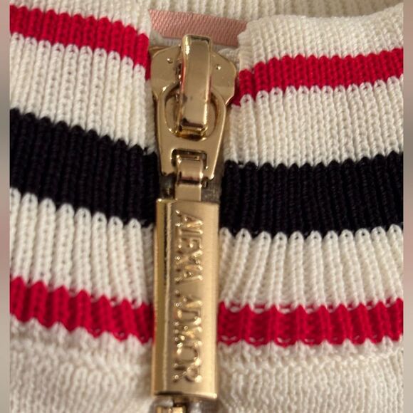 ALEXIA ADMOUR SIZE LARGE PHOEBE IVORY RED BLACK QUARTER ZIP SWEATER - Picture 6 of 8